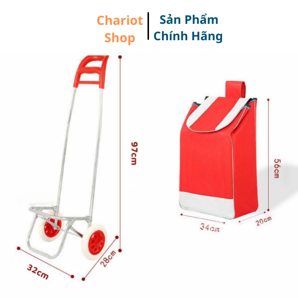 Túi đi chợ xe kéo đi chợ xe đẩy siêu thị chất liệu hợp kim có túi vải chống nước gấp gọn đa năng