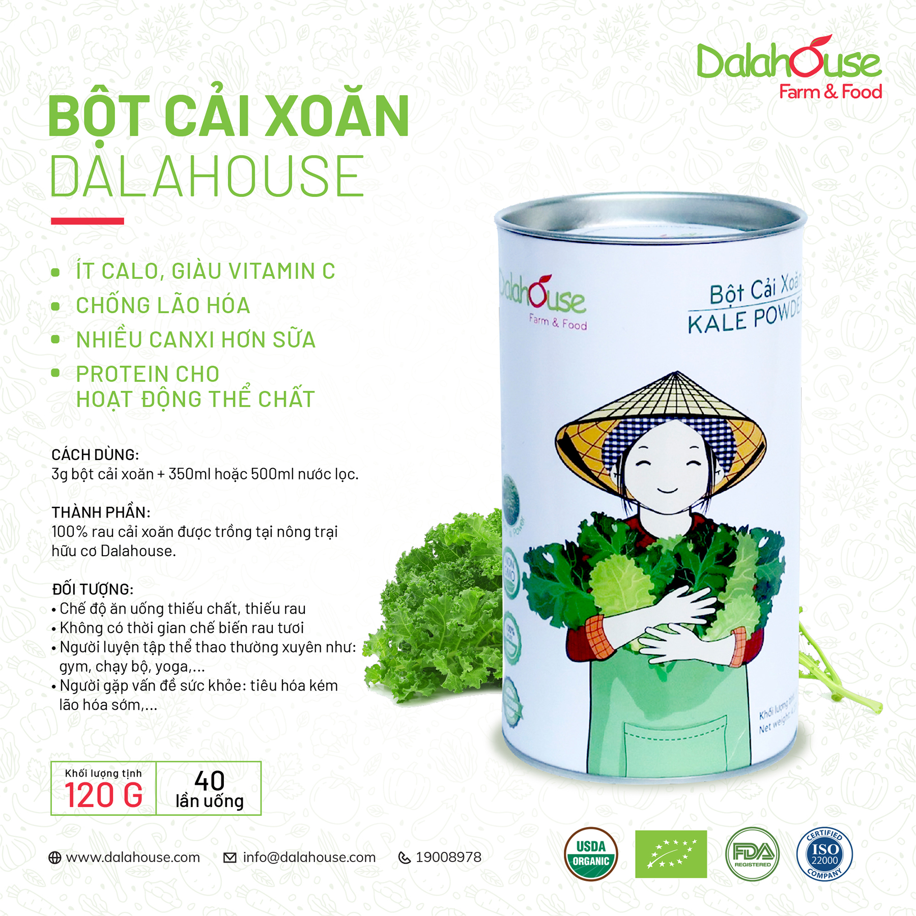 Bột cải xoăn sấy lạnh Dalahouse hộp 120g