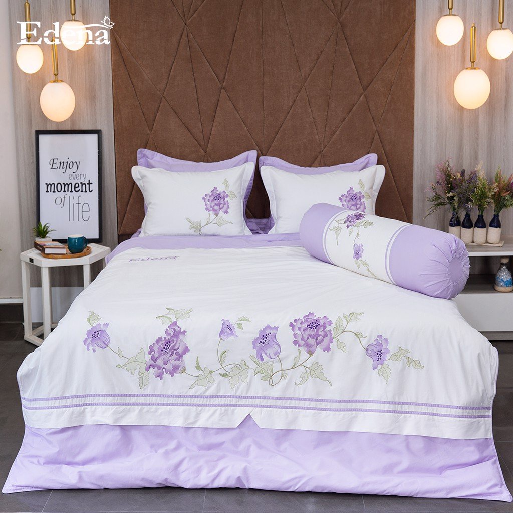 Bộ ga chần gòn edena cotton solid 372, gồm 5 món