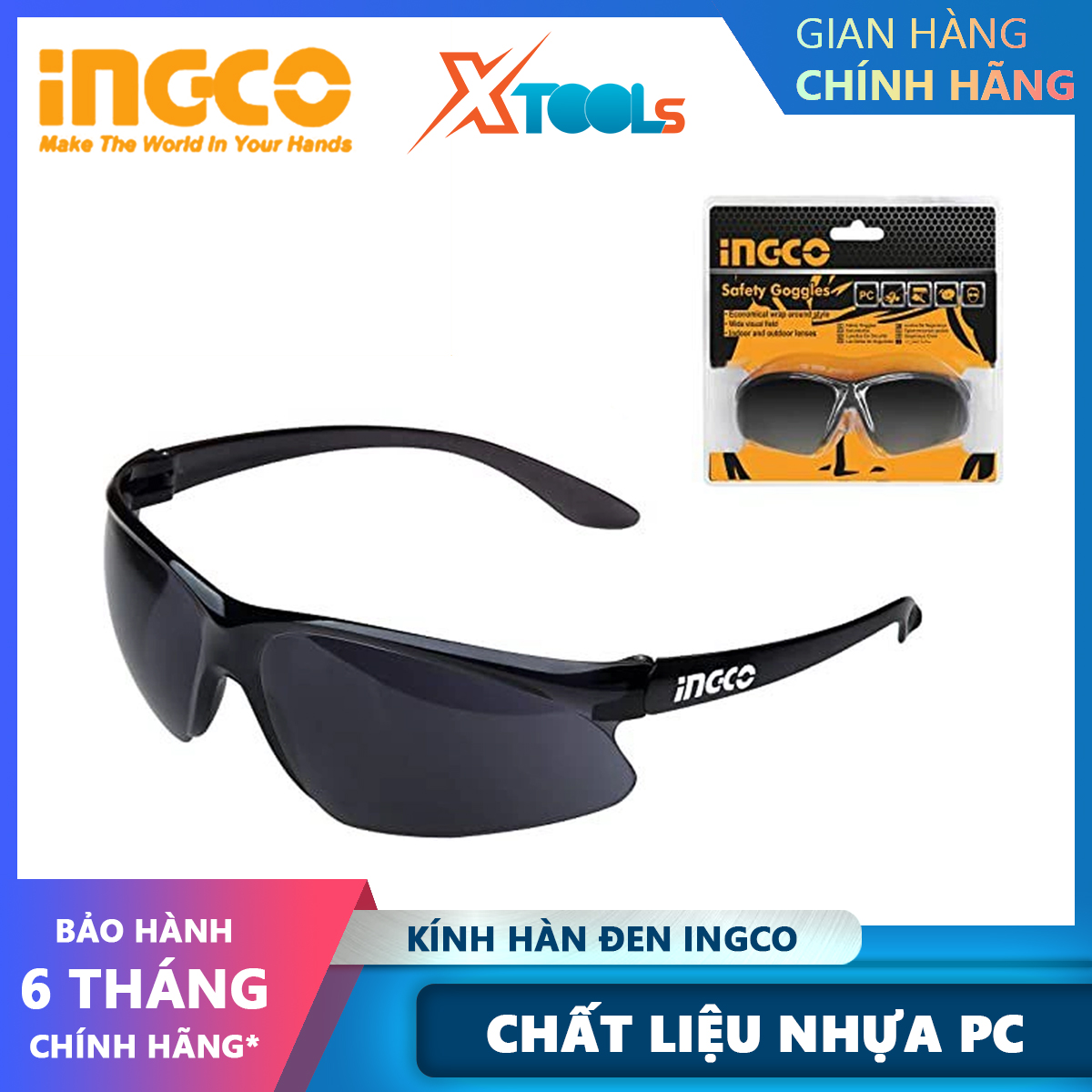 Kính bảo hộ dùng để hàn INGCO HSG07 | Kính bảo hộ an toàn Chất liệu PC Màu tối 10 Trọng lượng nhẹ, thoải mái khi đeo, tầm nhìn rộng