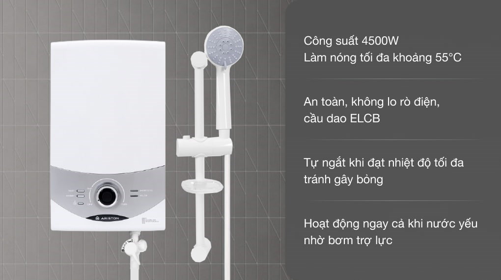 Máy nước nóng trực tiếp ariston 4500w aures sm45pe sbs vn