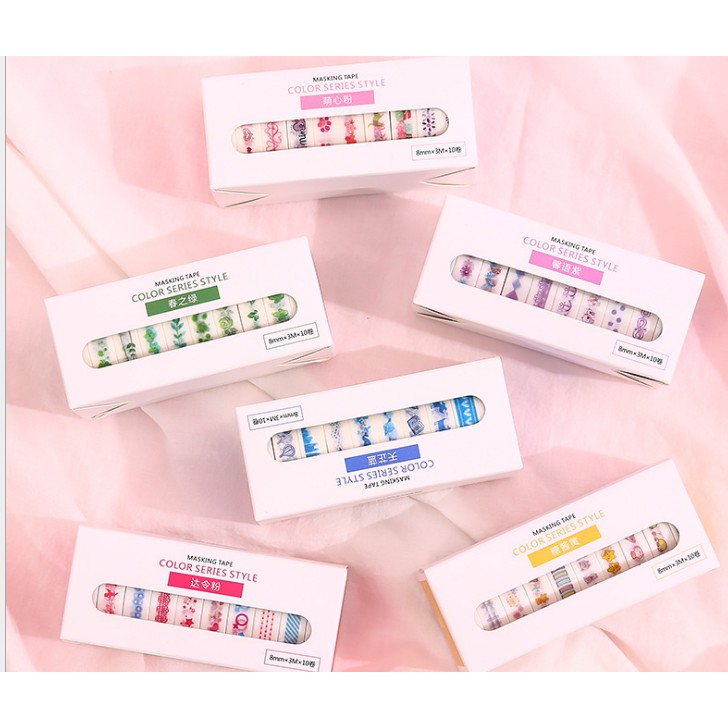 [HCM]Set 10 Cuộn Băng Keo Dán Hoạt Hình Trang Trí Xinh Xắn