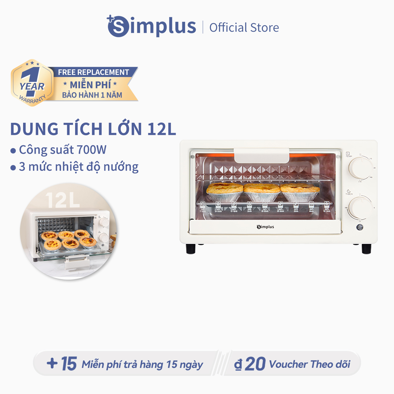 Simplus Lò nướng DKXH005 Dung tích lớn 12L Lò nướng đa chức năng Làm nóng nhanh Lò nướng bánh mì mini tại nhà
