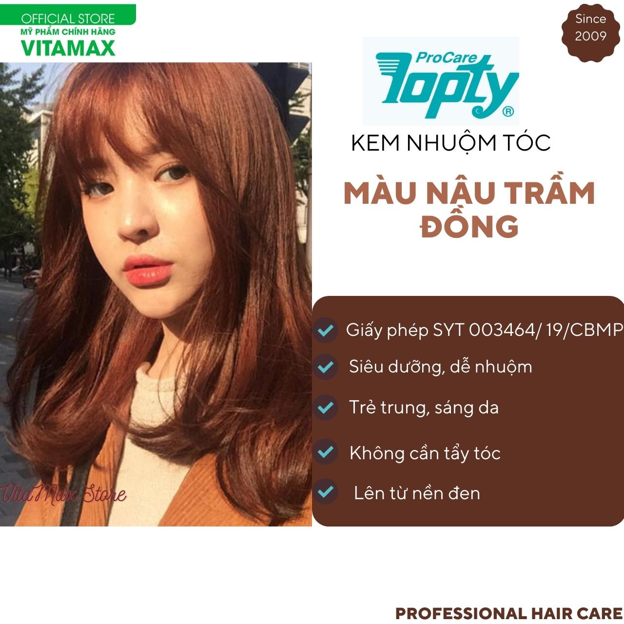 Kem Nhuộm Tóc THẢO DƯỢC màu NÂU TRẦM ĐỒNG TOPTY 6/34 - KHÔNG CẦN TẨY TÓC - LÊN MÀU CHUẨN - SIÊU BÓNG MƯỢT - DỄ NHUỘM