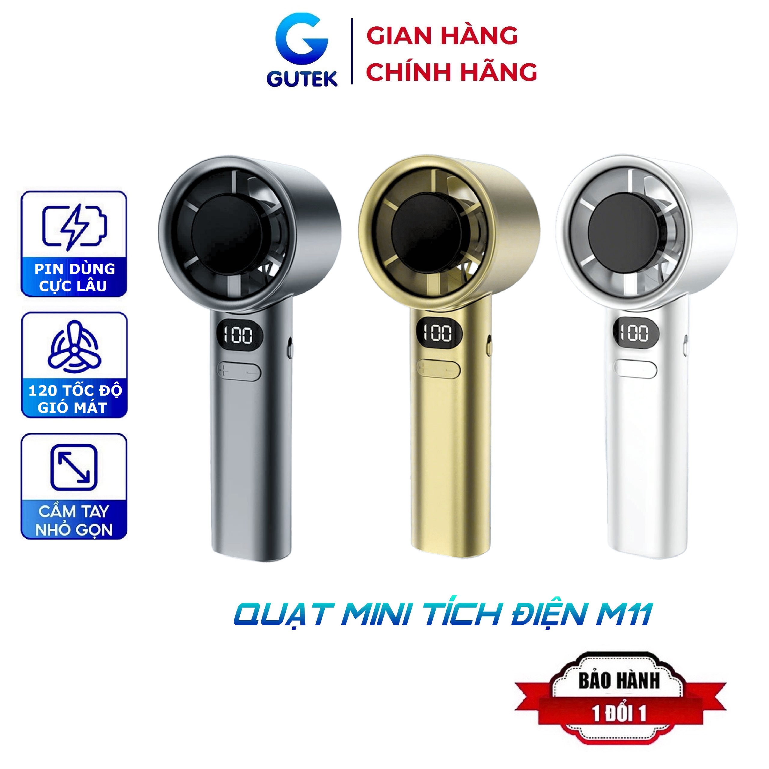 Quạt mini tích điện cầm tay nhỏ gọn nhiều tốc độ gió mát - Gutek M11