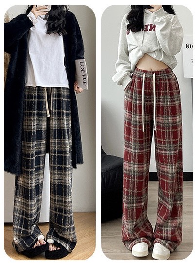 Quần dạ kẻ suông cạp chun dây rút - 247storeFashion - Quandake2179_P8K5