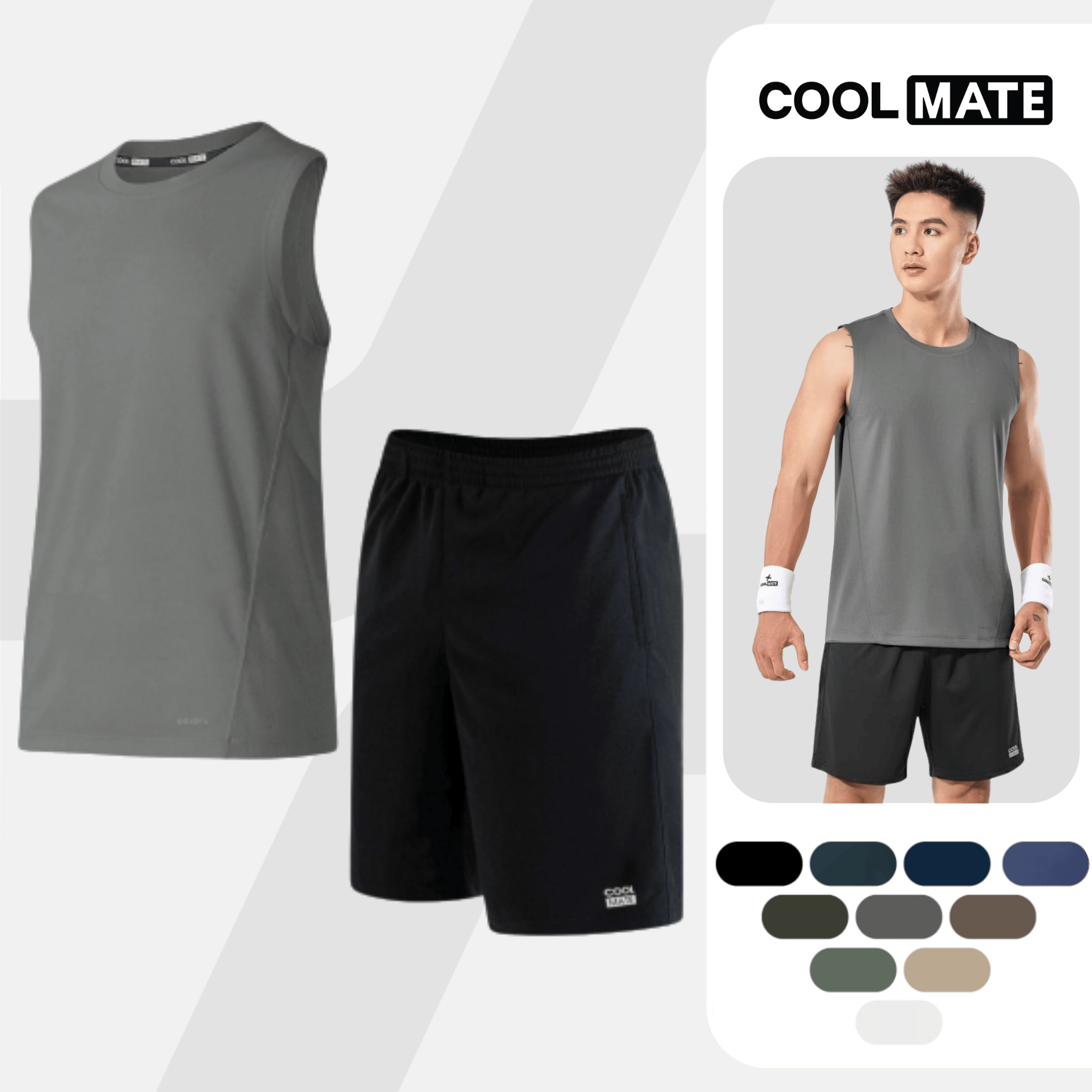 [TẶNG QUÀ ĐƠN TỪ 299K]Set thể thao nam ProMax S1 Áo sát nách + Quần shorts mềm mại, thoáng khí, nhanh khô logo Coolmate
