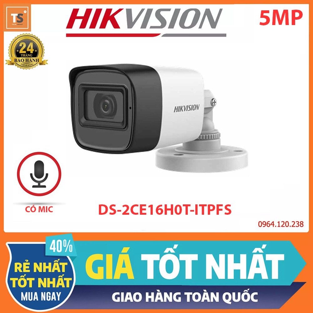 Camera giám sát hdtvi 5mp có mic hikvision ds-2ce16h0t-itpfs