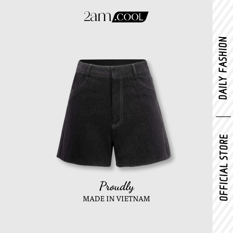 Quần short nữ cạp cao kiểu basic chất liệu jean dày dặn 2am