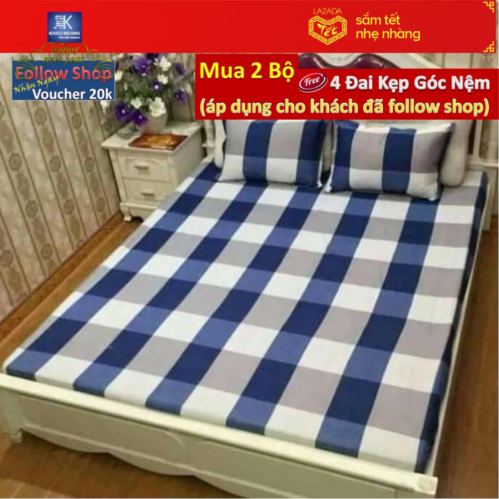 (FreeShip MAX) bộ ga chun poly 1m6x2m + 2 áo gối 45cmx65cm.