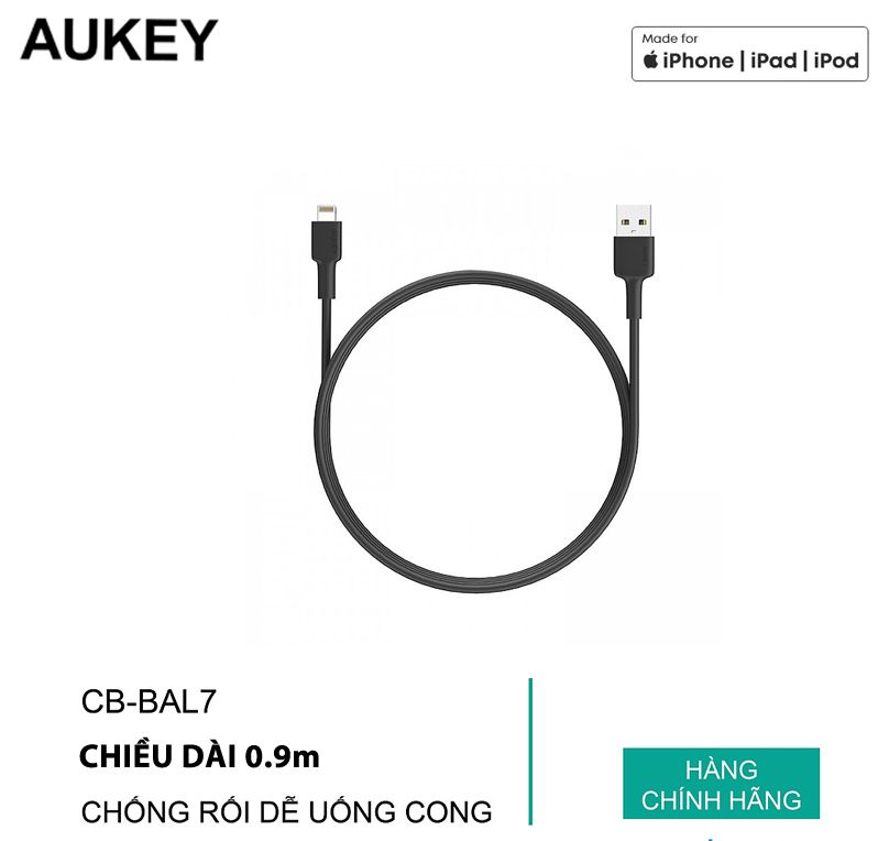 Dây Cáp Sạc Lightning Cho iPhone Chuẩn MFi Aukey CB-BAL7 0.9m - Hàng Chính Hãng