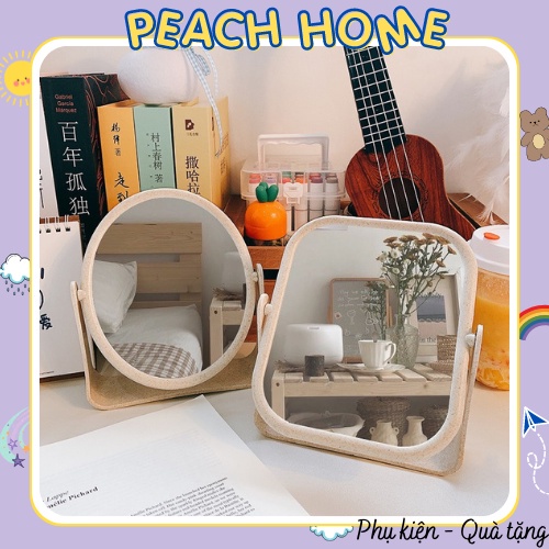 Gương Lúa Mạch 2 Mặt Xoay 360 Độ Để Bàn Phong Cách Vintage Gương Trang Điểm Make Up Tròn Chắc Chắn Phong Cách Hàn