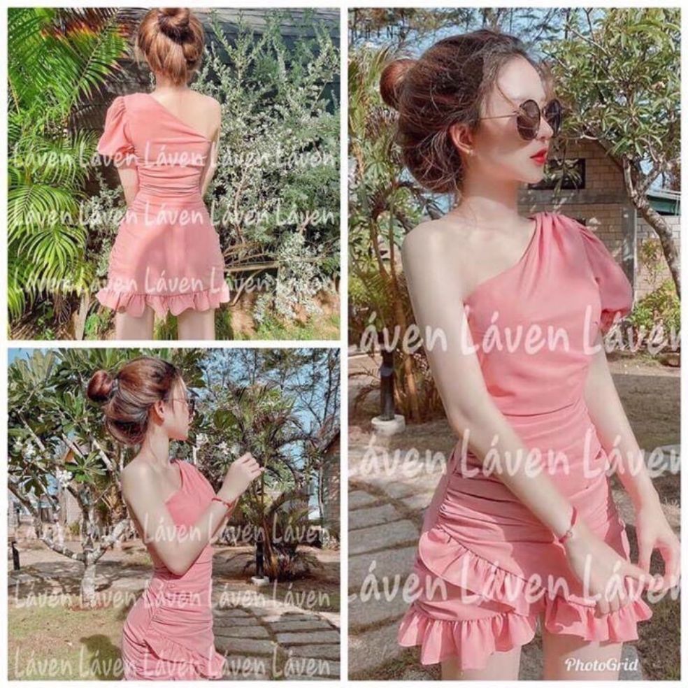 Đầm lệch vai phối nơ bên hông
