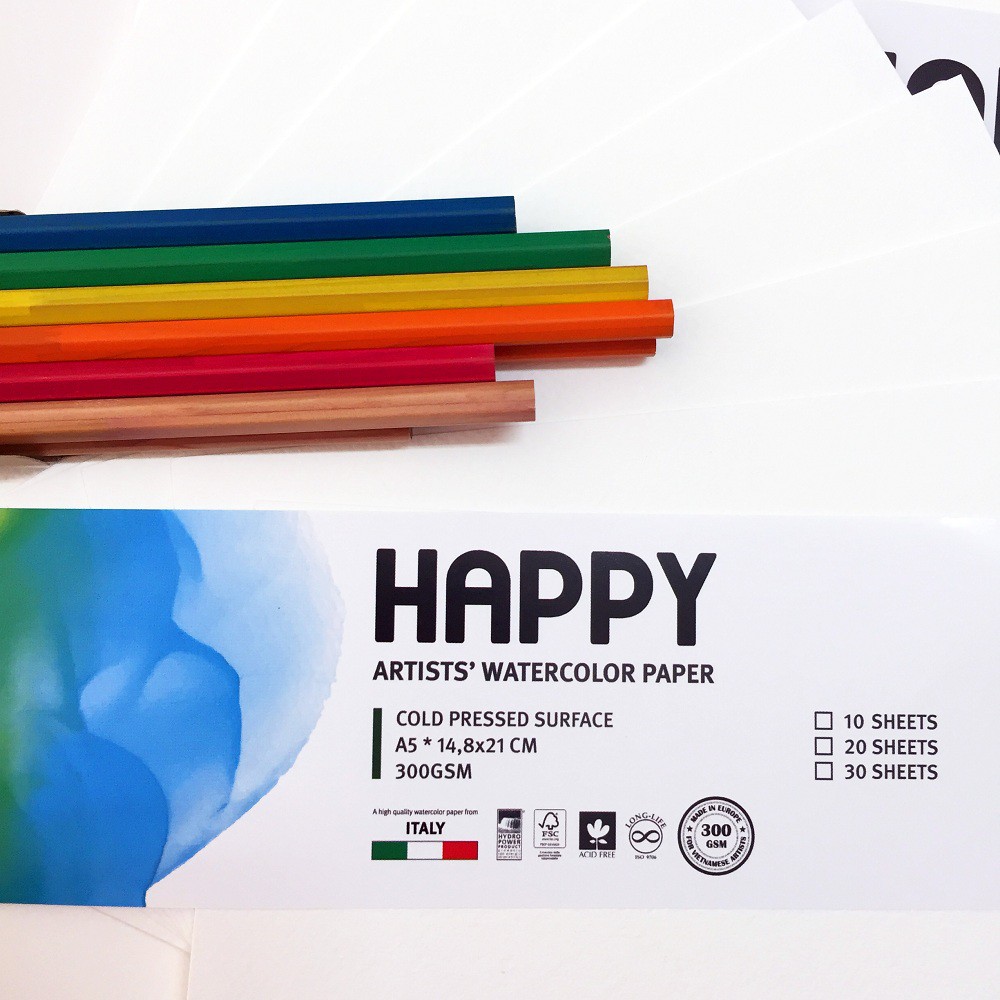 Giấy vẽ màu nước happy 300gsm- 10 tờ vân cold