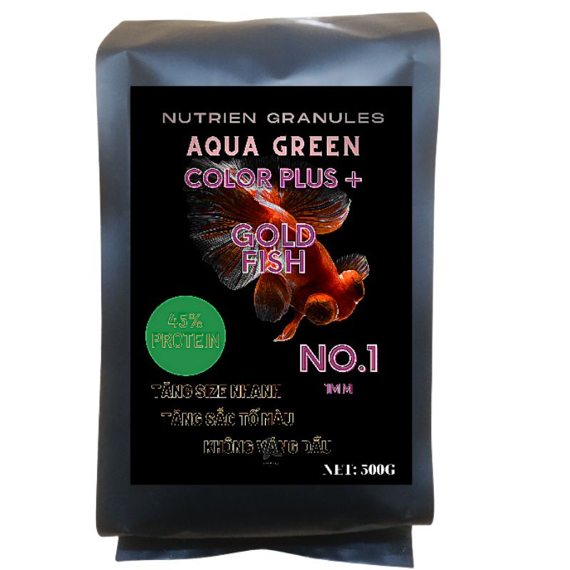 Cám cá vàng 45% đạm aqua green 500g dùng cho ranchu chuẩn nhất