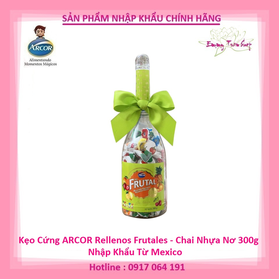 Kẹo Cứng Caramel ARCOR Rellenos Frutales - Chai Nhựa Có Nơ 300gr - Nhập Khẩu từ Mexico ( Emmy Tran Shop)