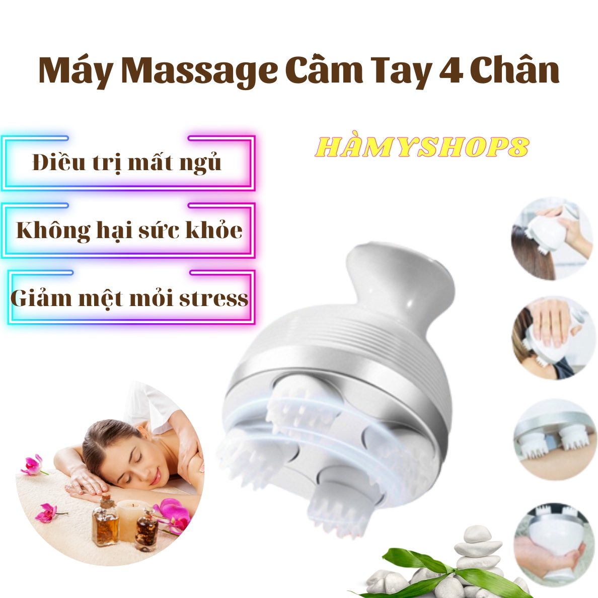 Máy massage cầm tay đa năng, máy massage đầu mini 3 đầu xoay 360 độ 3 chế độ chống nước có đảo chiều giảm căng thẳng mệt mỏi đau đầu