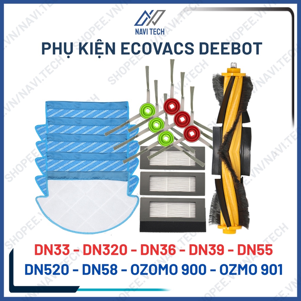 ✐☈ Phụ kiện khăn giẻ chổi cạnh chổi chính chổi giữa lọc bụi Robot hút bụi Ecovacs Deebot Dn33 Dn320 Dn55 Dn520