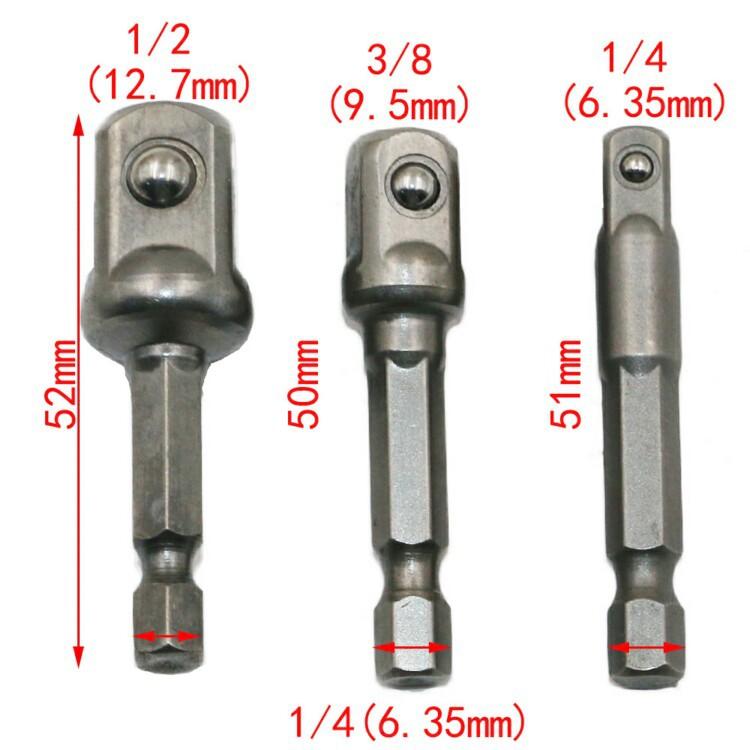 Combo 3 đầu chuyển lục giác ra đầu vặn bulong kích thước 1/4'', 3/8'', 1/2''