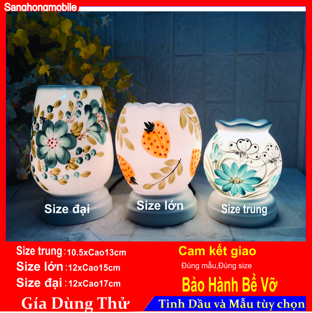 Đèn xông tinh dầu cỡ Lớn xông thơm phòng và đuổi muỗi gốm sứ Việt Nam cắm điện nhiều dáng và họa tiết