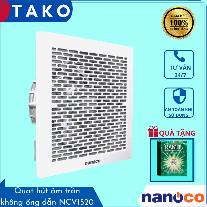 Quạt hút âm trần không ống dẫn Nanoco NCV1520