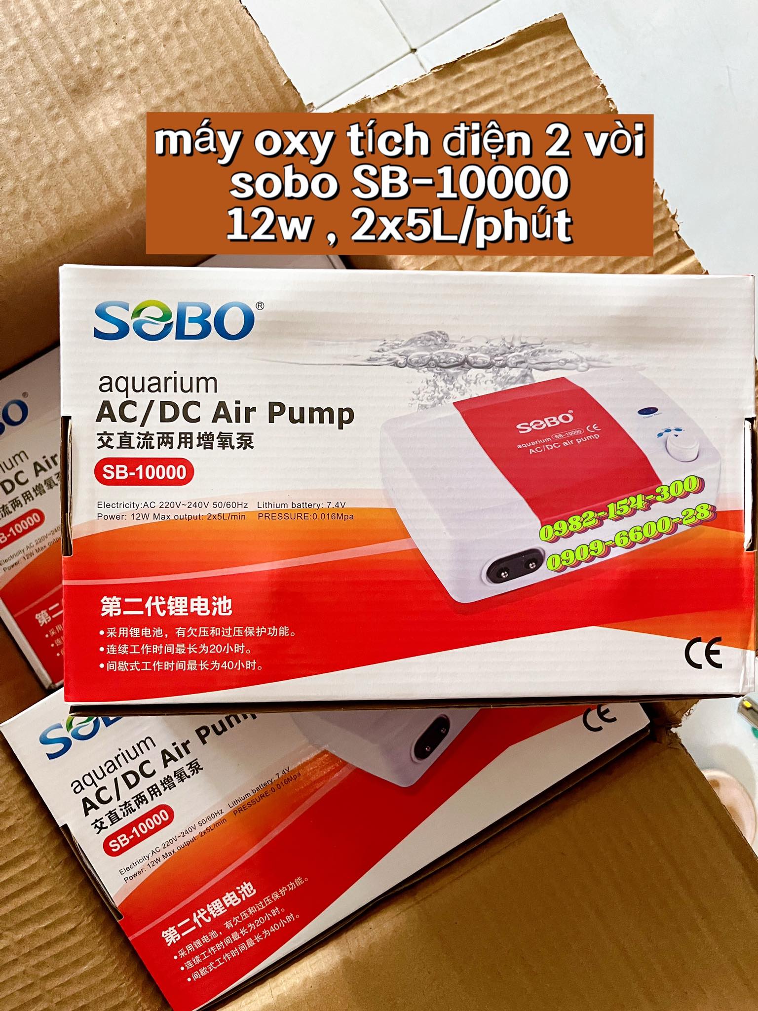 Máy sủi oxy tích điện 2 vòi sobo 10000 sb-10000 sb10000 cho hồ cá