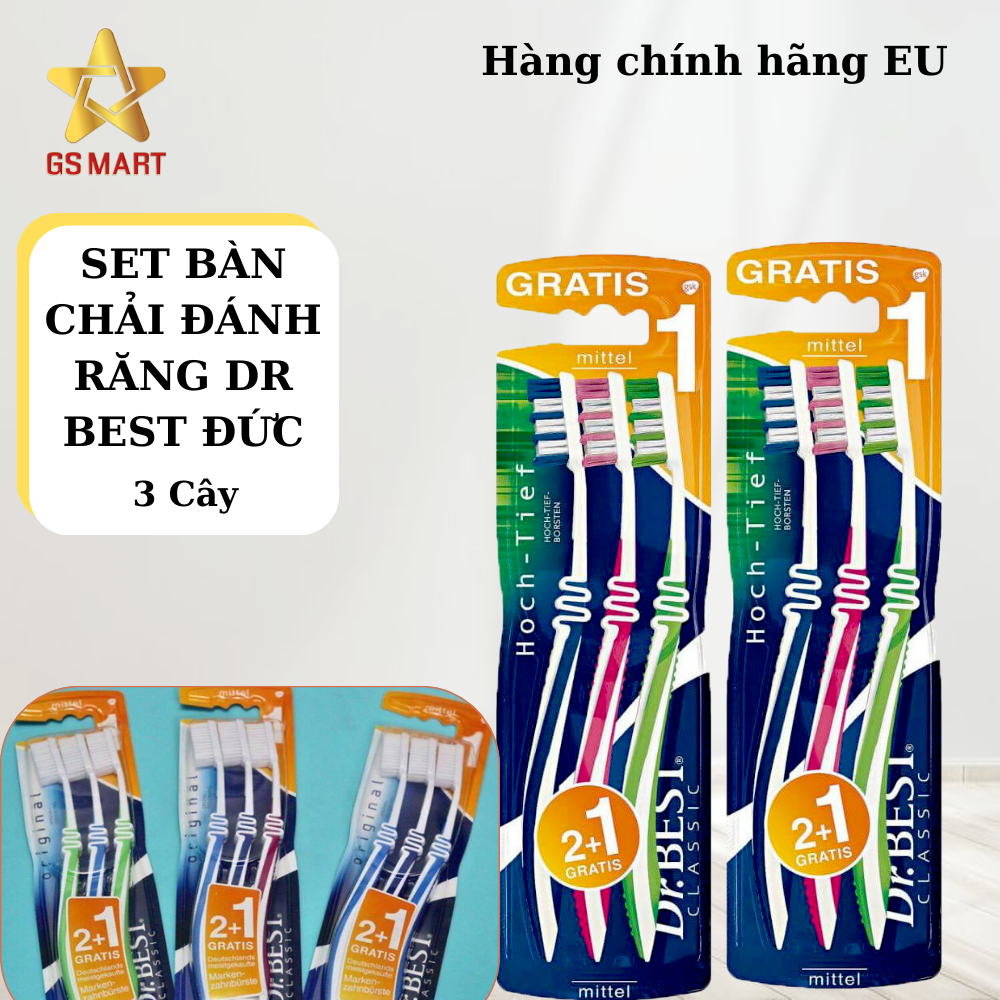 Bàn chải đánh răng nhập khẩu đức dr.best set 3 chiếc