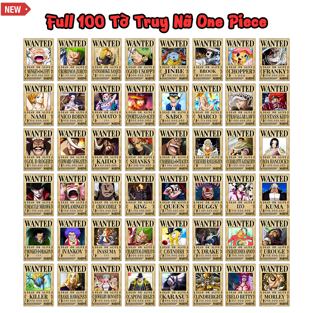 100 Tờ Poster One Piece Anime Manga lệnh truy nã