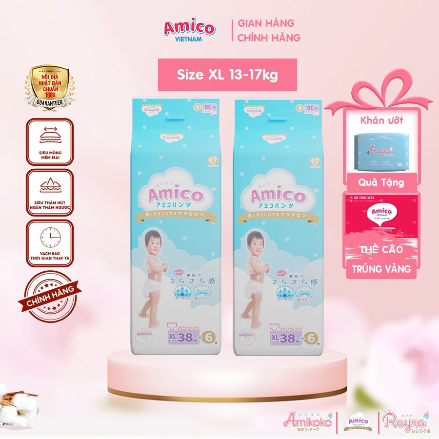 Bỉm - tã quần amico combo 2 gói size xl 38 + 6 miếng