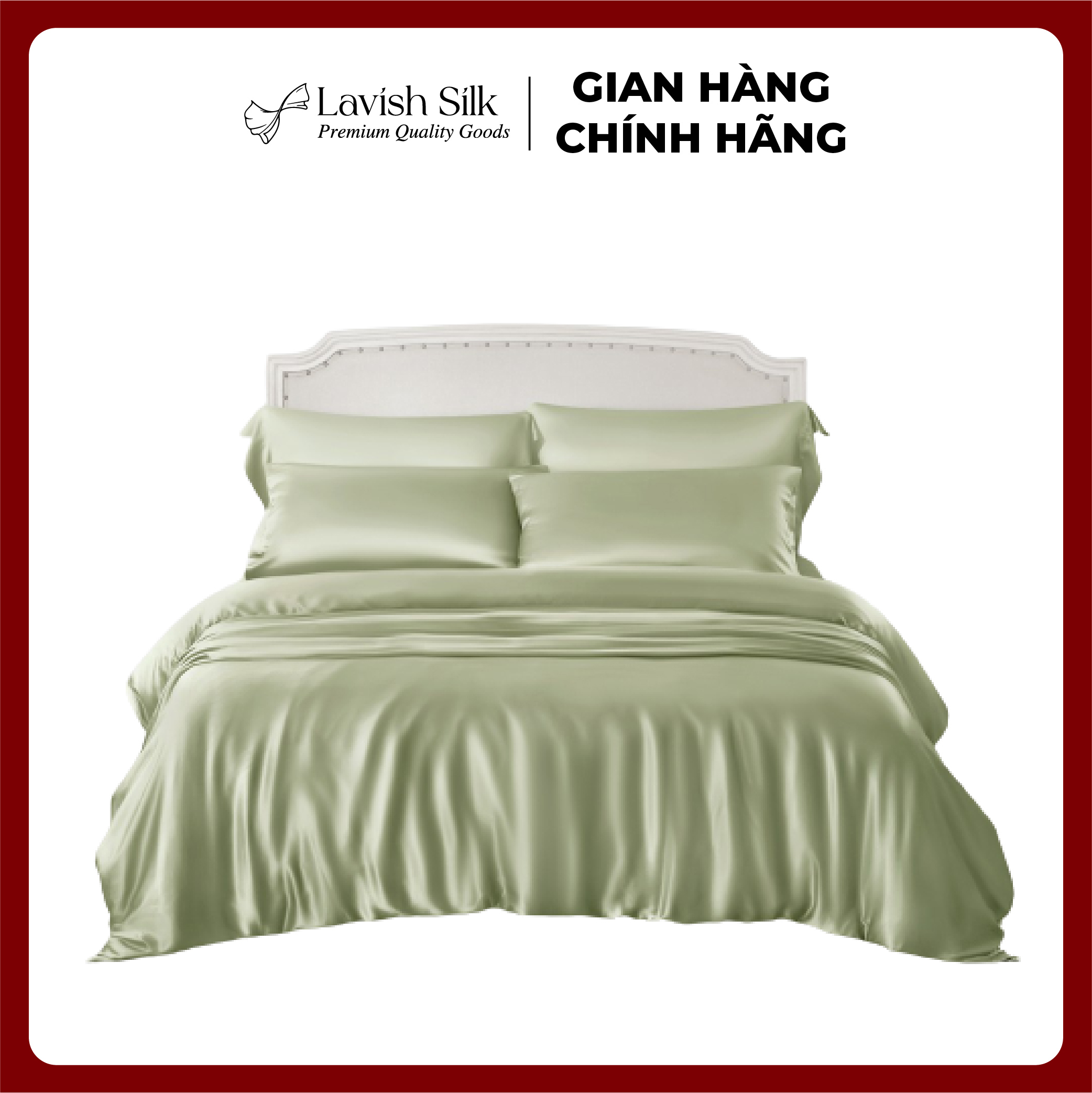 ( Màu mới )Trọn Bộ Ga Gối Lụa Kèm Chăn Sẵn Ruột + Tặng Bộ Quà Tặng Lavish Silk Cao Cấp - Xanh Mạ Non
