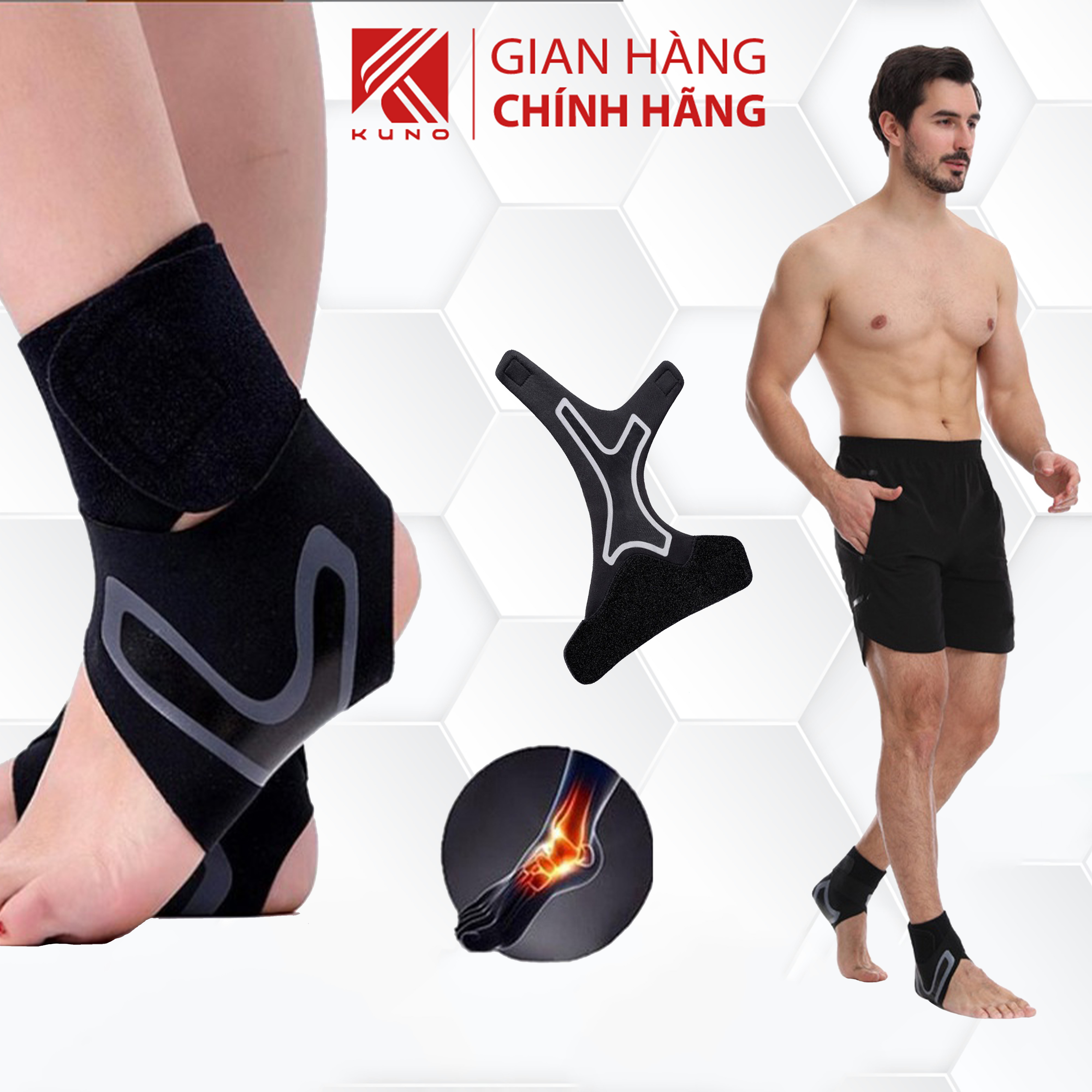 Băng Bảo Vệ Cổ Chân Mắt Cá Chân KUNOSPORT, Đai Bảo Vệ Thể Thao Hỗ Trợ Đá Bóng, Gym, Yoga