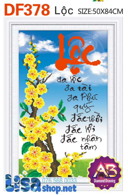Tranh đính đá lộc 50x84cm chưa đính df378