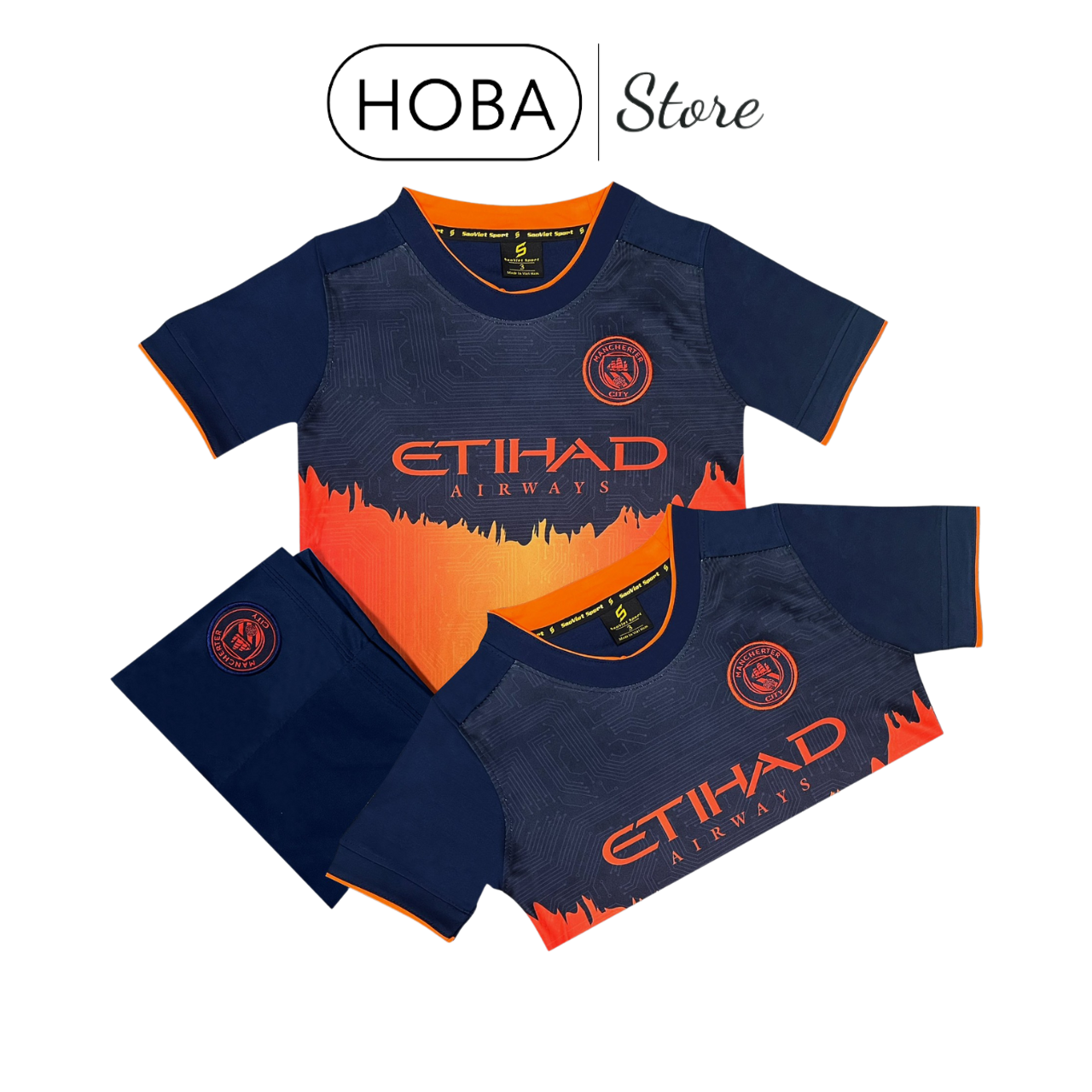 Bộ quần áo bóng đá trẻ em đồ đá banh trẻ em CLB Manchester City Man City cam đen