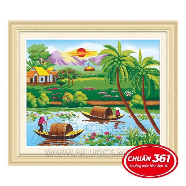 Tranh thêu chữ thập Làng Quê Phong Cảnh 53313 kt 93x76cm
