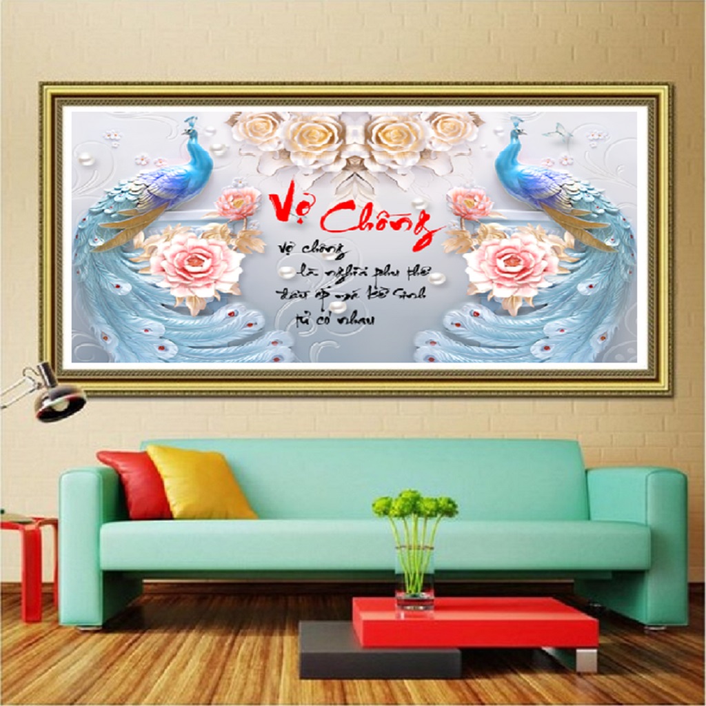 Tranh Thêu Chữ Thập Vợ Chồng 3D - LV3131 ((TẶNG BỘ PHỤ KIỆN THÊU TRANH)