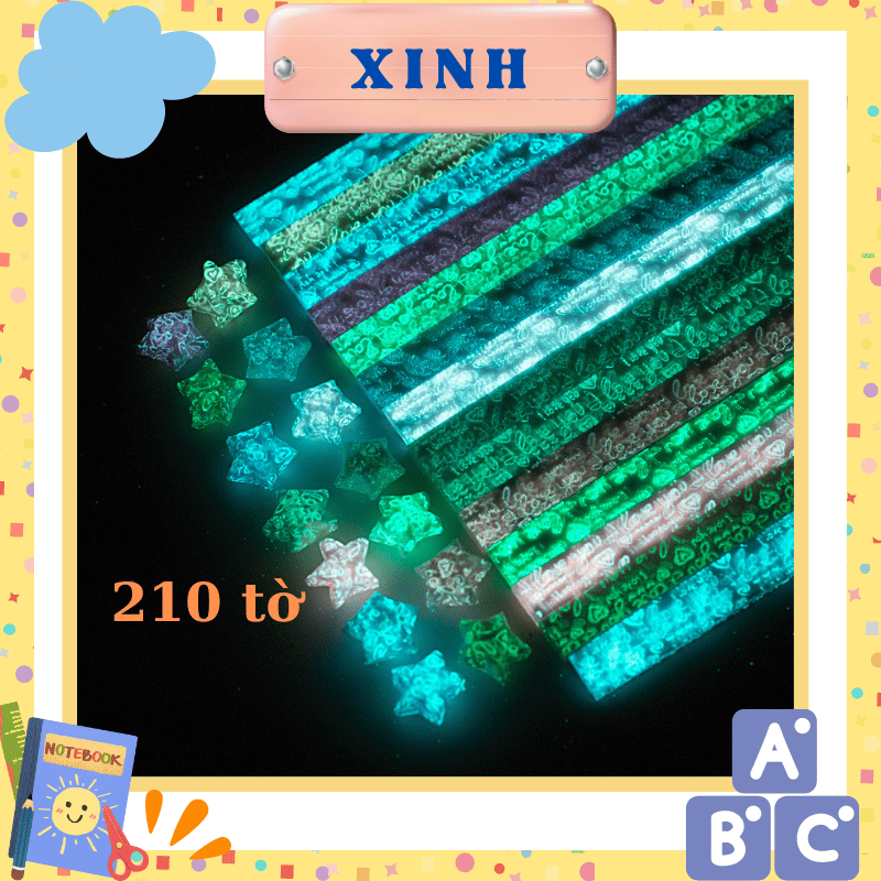 Giấy gấp sao phát sáng trong đêm 210 tờ họa tiết dễ thương ngẫu nhiên