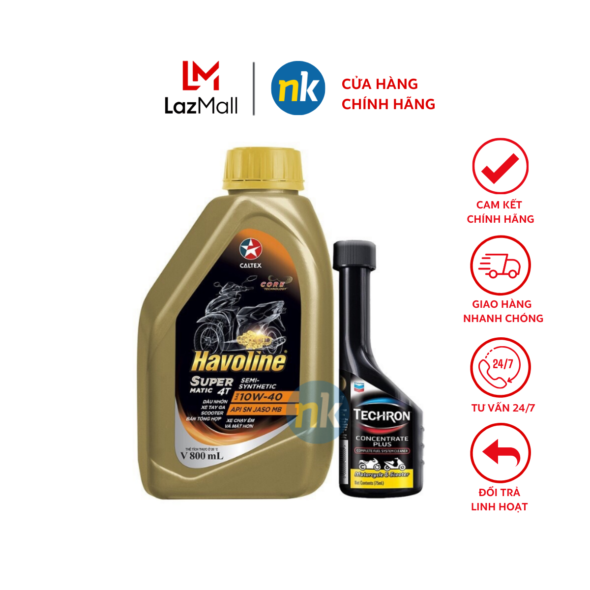 Combo nhớt xe tay ga cao cấp Caltex Super Semi Matic 10W40 SN 800ml tặng Phụ gia xăng buồng đốt Caltex TCP 75ml