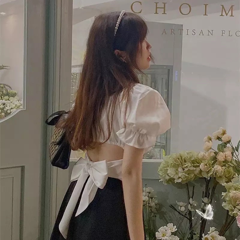 Áo Croptop tay phồng xếp li thời trang áo kiểu nữ trẻ trung xinh đẹp