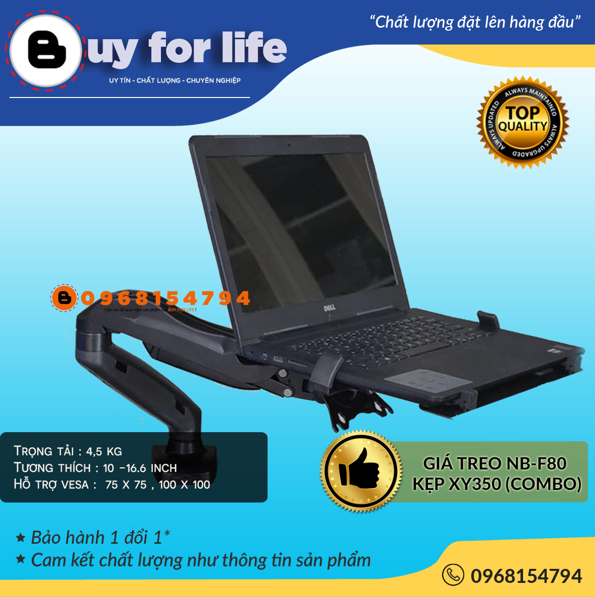 COMBO Giá treo màn hình NB-F80 + Kẹp Laptop 10-15.6INCH