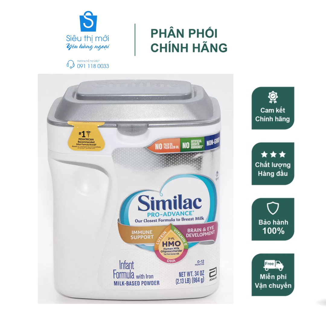 HÀNG AIR MỸ -Sữa Bột Similac Pro-Advance Hmo Non-Gmo Cho Bé Từ 0-12 Tháng – 964g Mỹ