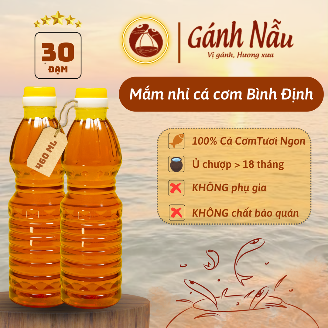  Nước mắm nhỉ cá cơm nguyên chất truyền thống Bình Định Combo 2 chai độ đạm 30  2 chai x 460ml  