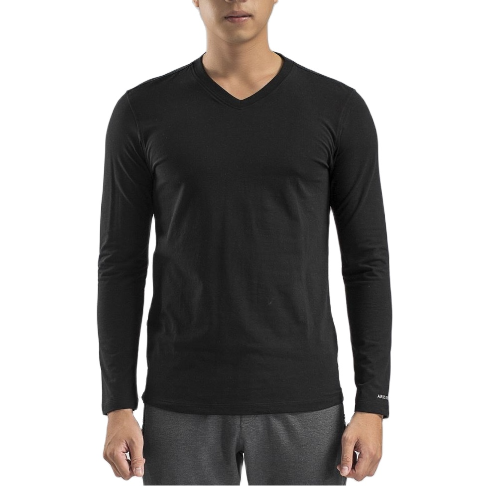 Áo t-shirt dài tay aristino alt007w8 cổ tim dáng slim fit màu đen 9