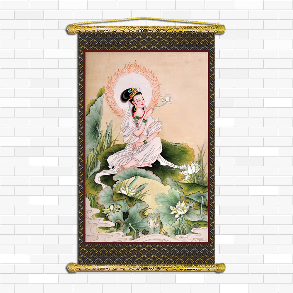 [HCM]Tranh Liễn Phật Giáo - Quan Thế Âm Bồ Tát KT 40x60 cm – Vải canvas cao cấp nẹp sáo gỗ tự nhiên nhiều mẫu thiết kế