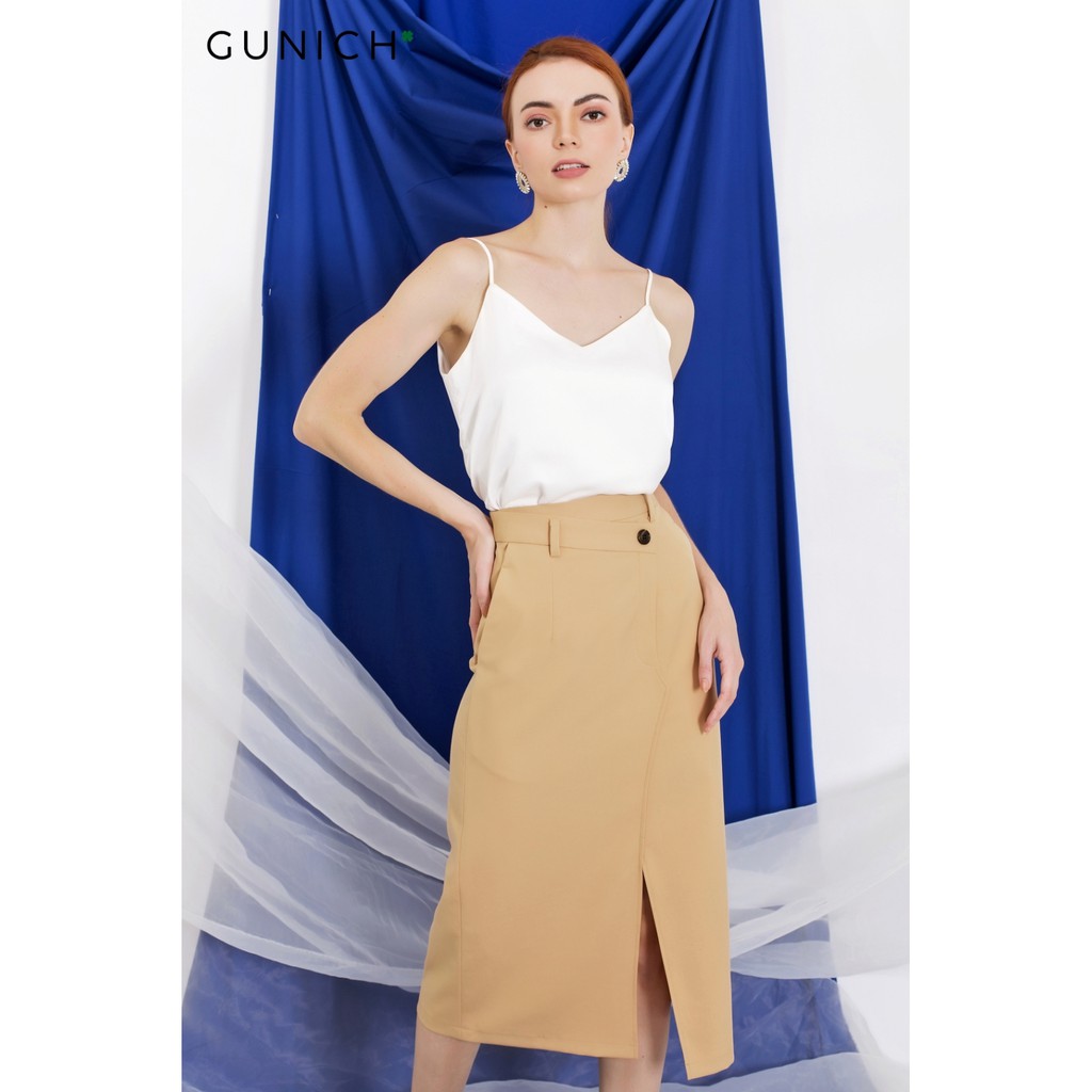 Chân váy midi vàng cạp giả Gunich
