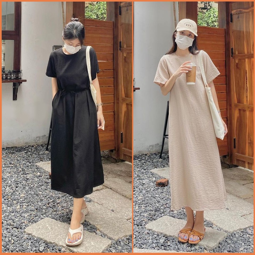 Đầm suông thun form dài rộng phong cách Hàn Quốc  0070