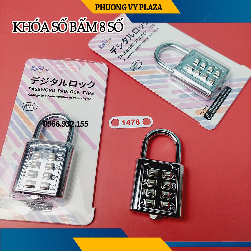 Ổ khóa số bấm 8 số 40mm chuyên khóa tủ, vali, túi xách, cao cấp