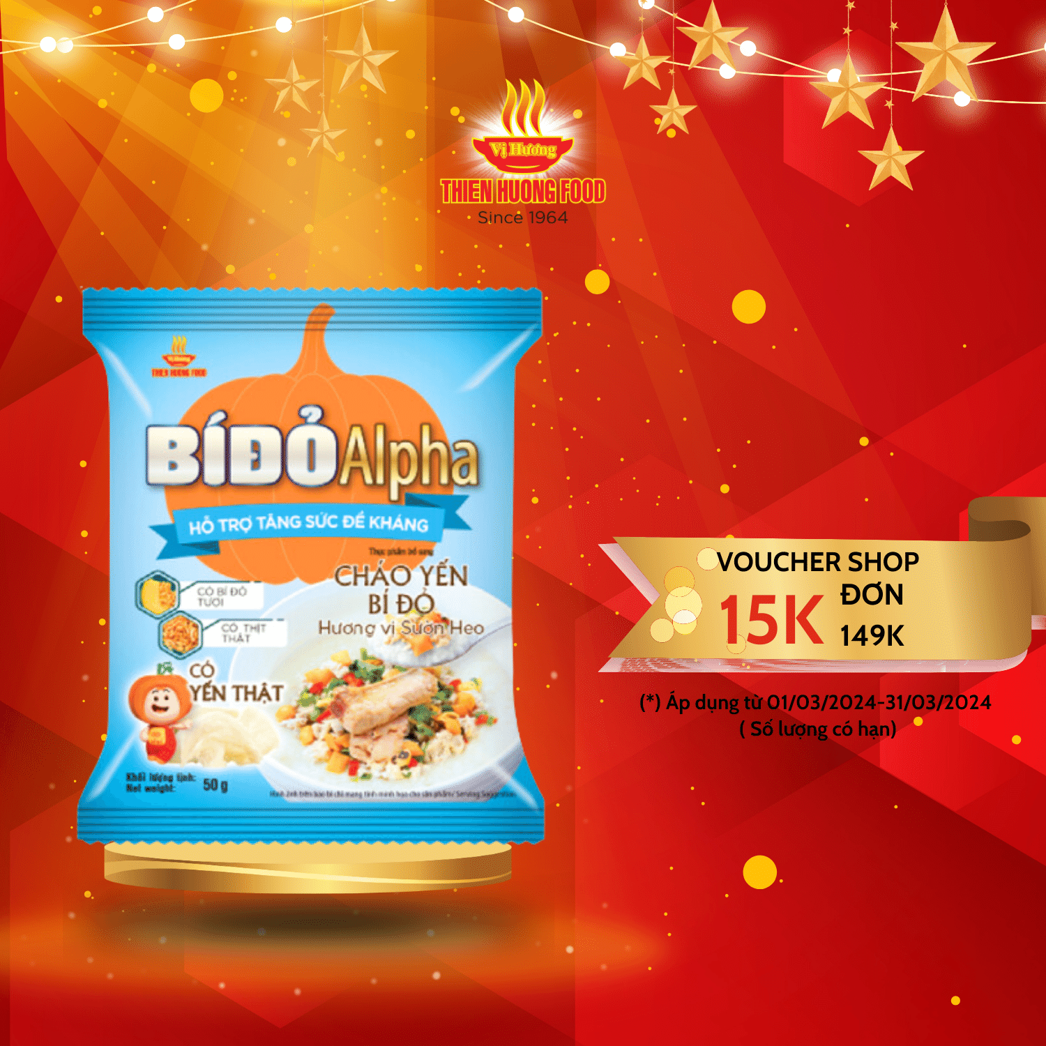 Thùng 30 Gói Cháo Yến Bí Đỏ Sườn Heo 50g/gói