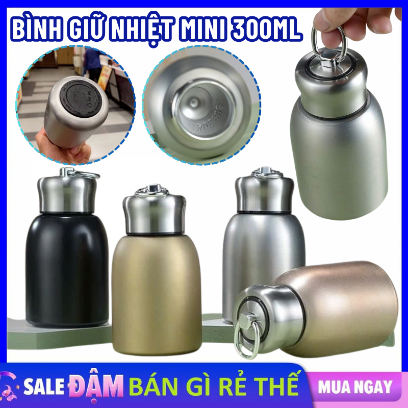 Bình Giữ Nhiệt Từ 8-12 Giờ Chịu Nóng Lạnh - Cốc Giữ Nhiệt Ly Giữ Nhiệt Lõi INOX Dáng Bầu Có Móc Treo 300ML - Bình Nước Inox Fullbox Làm Quà Tặng Sang Trọng