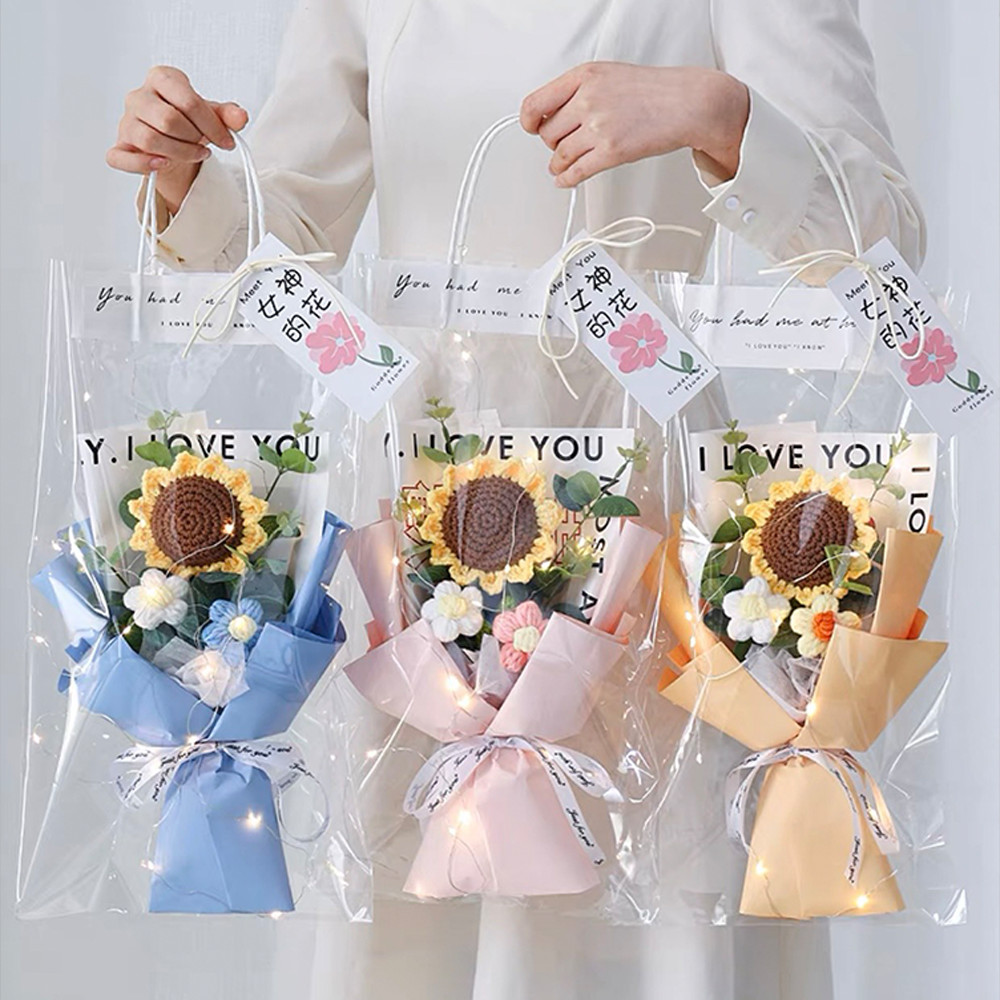 Bó hoa hướng dương, hoa len handmade bó sẵn có đèn LED làm quà tặng sinh nhật, bó hoa hướng dương kỷ yếu - Handmade