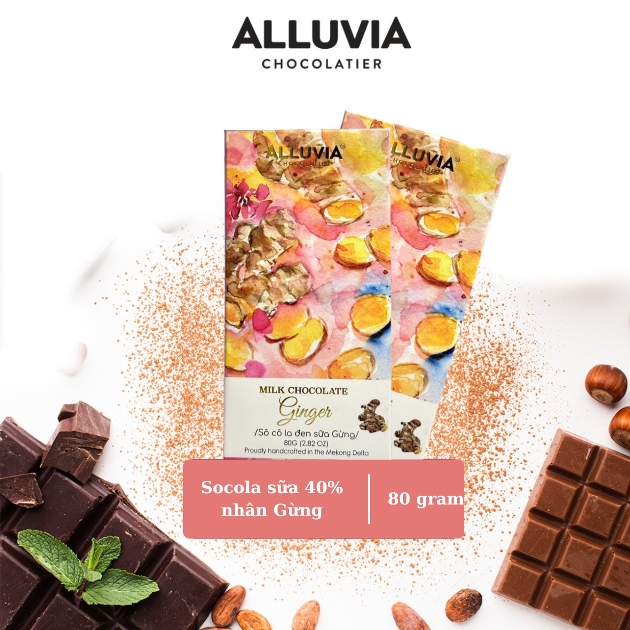 Socola nguyên chất sữa nhân Gừng ấm nồng ngọt ngào Alluvia Chocolate